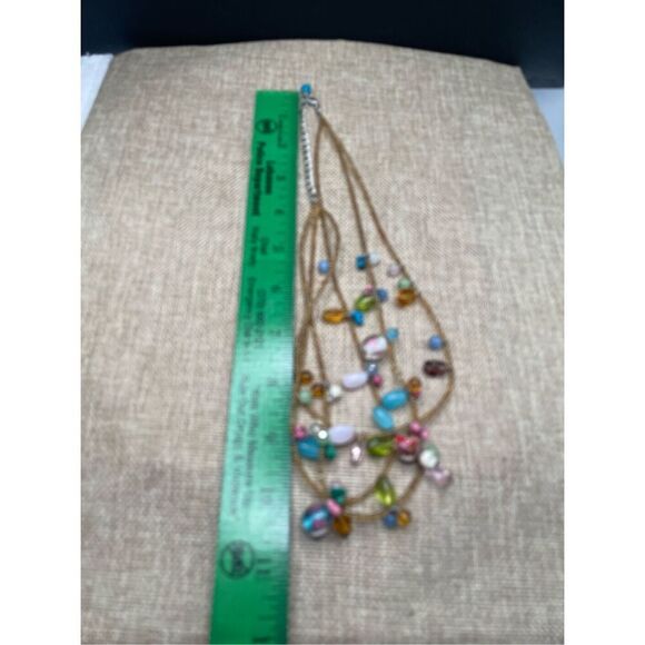 3 Strand Beaded Jelly Bean Glass And Other Glass Necklace Multicolored Silver - Picture 7 of 8